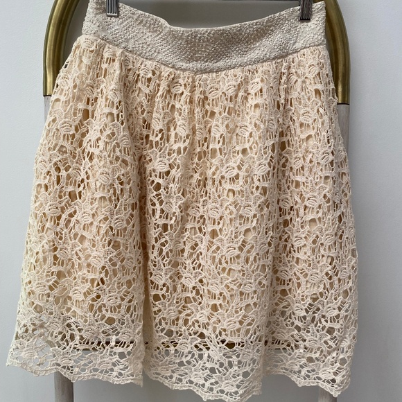 Manoush Jupe Marylin 100% Cotton Tan Lace Short Party Dress Skirt Size 8